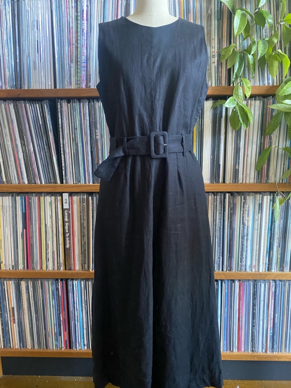 NWOT EVERLANE - Black Linen Sleeveless Belted Midi Dress - Size 2